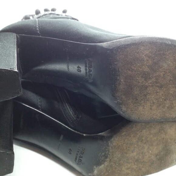 PRADA Satin Boots Size 40 Beaded Embroidered Square-Toed Lace-Up - Picture 2 of 9